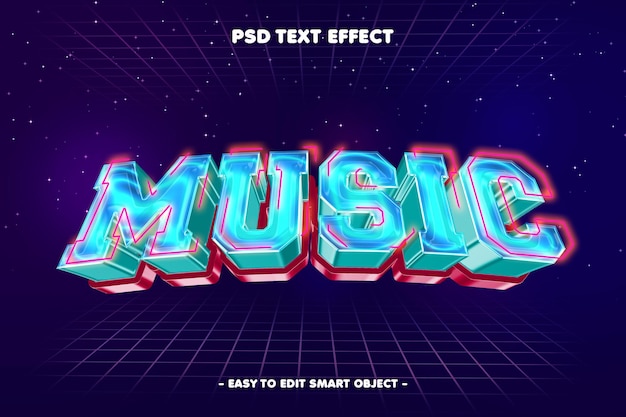 Efeito de texto 3D de estilo Neon Music