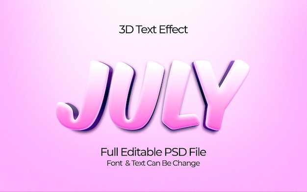 PSD efeito de texto 3d de julho