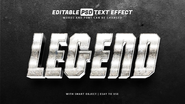 Efeito de texto 3D de legenda metálica editável