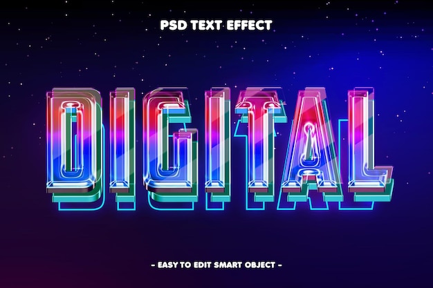 Efeito de texto 3D de néon digital colorido