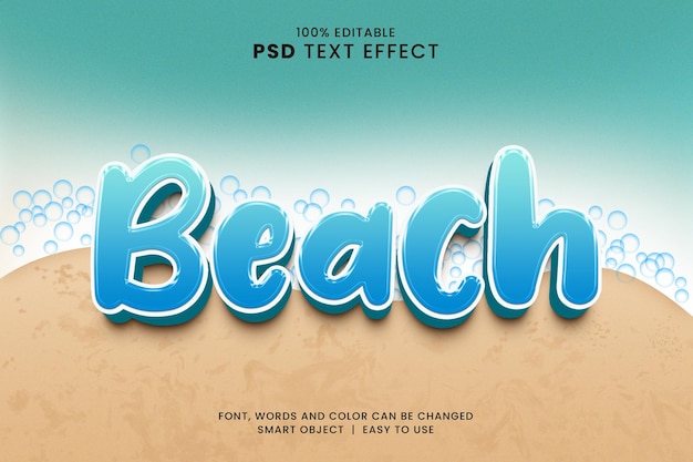 PSD efeito de texto 3d de praia de verão