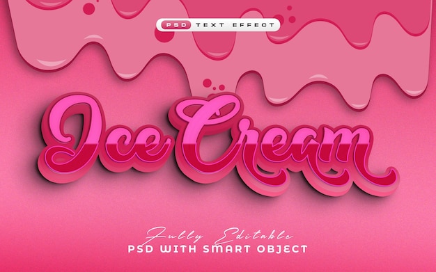 Efeito de texto 3D de sorvete