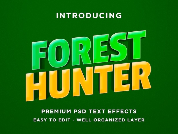 PSD efeito de texto 3d do estilo de jogo forest hunter