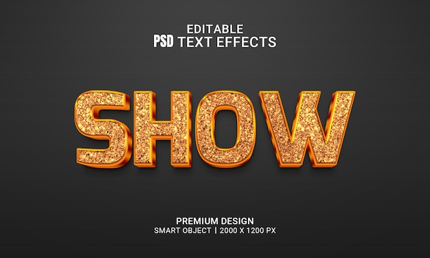 PSD efeito de texto 3d editável com show