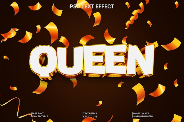 PSD efeito de texto 3d editável da rainha