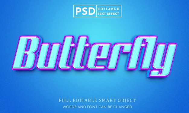 Efeito de texto 3D editável de borboleta