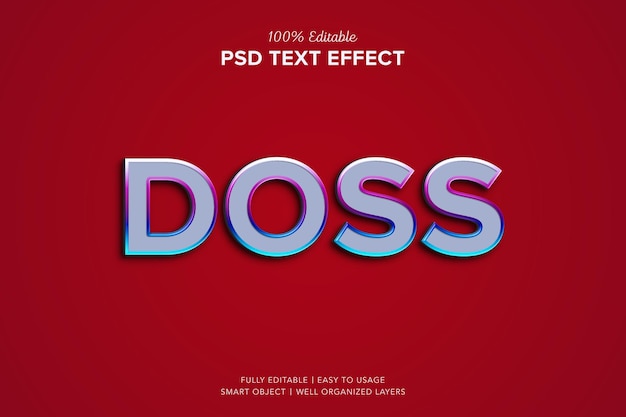Efeito de texto 3d editável de texto brilhante Doss