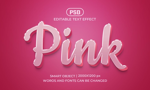 Efeito de texto 3d editável rosa