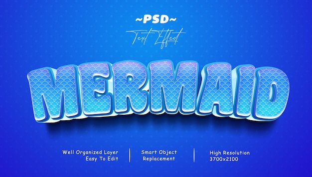 Efeito de texto 3D estilo sereia arquivo PSD totalmente editável