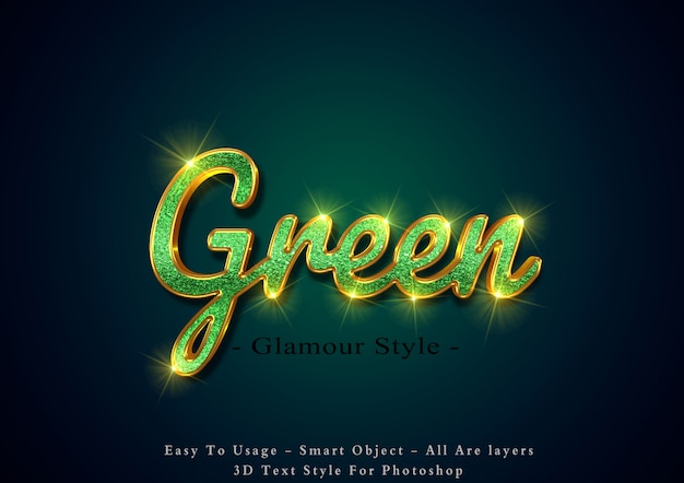 Efeito de texto 3d glamour verde
