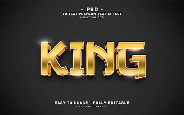 Efeito de texto 3D Gold King