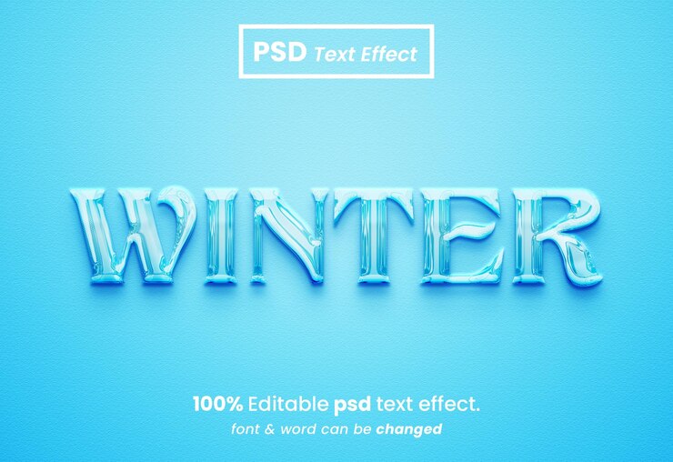 Efeito de texto 3D líquido cristal de inverno Efeito de texto brilhante