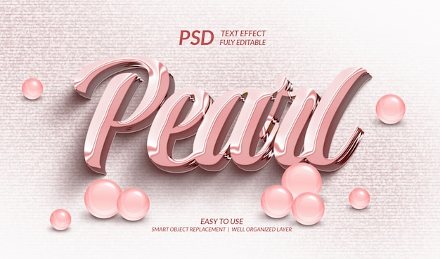 PSD efeito de texto 3d pérola com aparência brilhante e editável