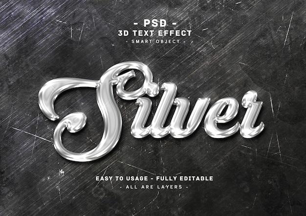 Efeito de texto 3D prateado