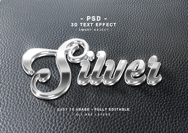 PSD efeito de texto 3d prateado