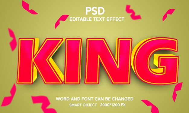 PSD efeito de texto 3d rei com fundo totalmente editável