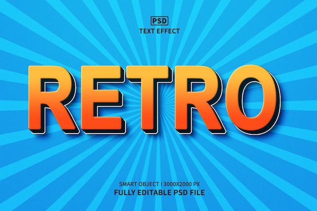 Efeito de texto 3d retro editável psd