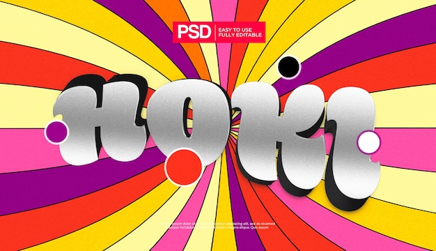 PSD efeito de texto 3d retrô hoki