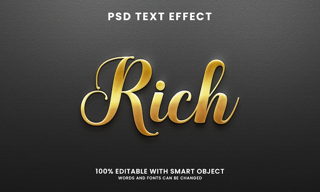 Efeito de texto 3D rico e brilhante dourado