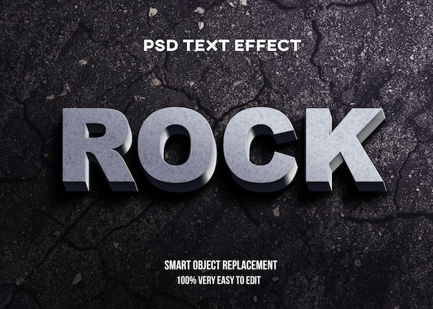 PSD efeito de texto 3d rock