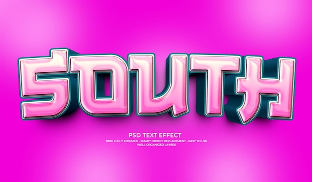 Efeito de texto 3D rosa brilhante do sul