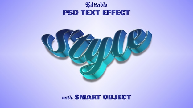 Efeito de texto 3D simples elegante azul claro e azul escuro gradiente