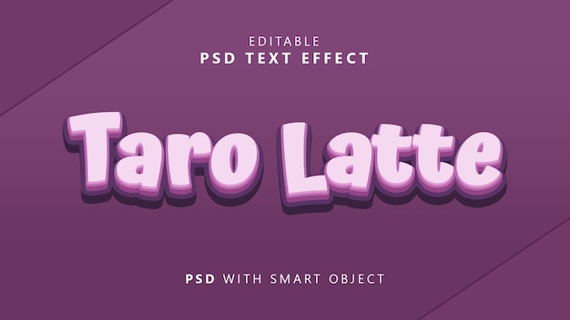 Efeito de texto 3d taro latte