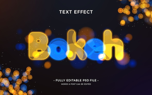 PSD efeito de texto brilhante bokeh