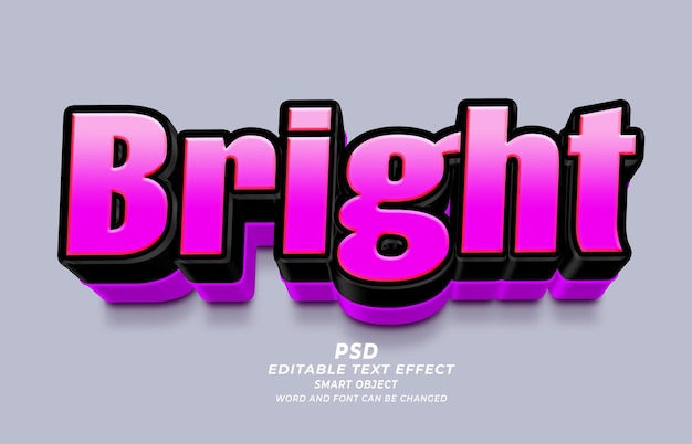 Efeito de texto brilhante PSD 3D editável