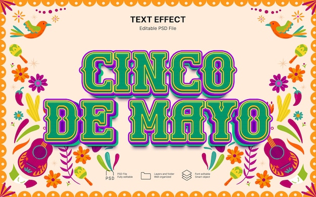 PSD efeito de texto cinco de mayo