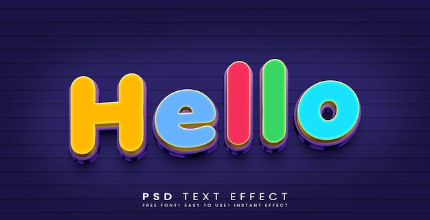 PSD efeito de texto colorido de olá
