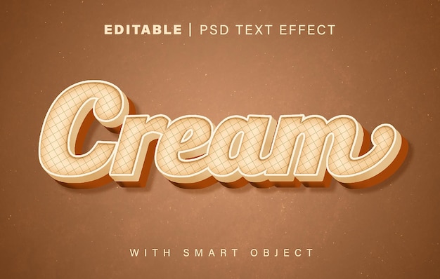 PSD efeito de texto cremoso estilo 3d editável com fundo marrom
