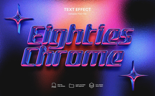 Efeito de texto cromado dos anos 80