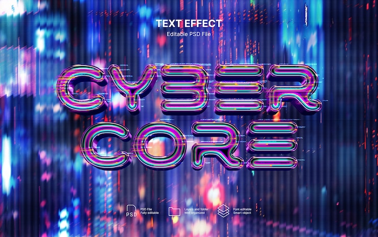 PSD efeito de texto cybercore