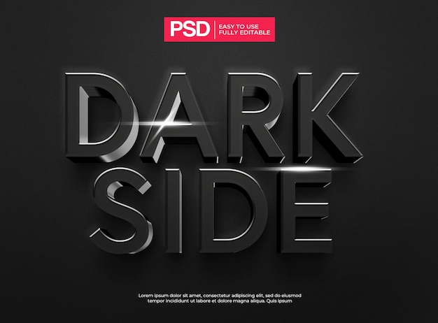 efeito de texto darkside moderno preto 3d