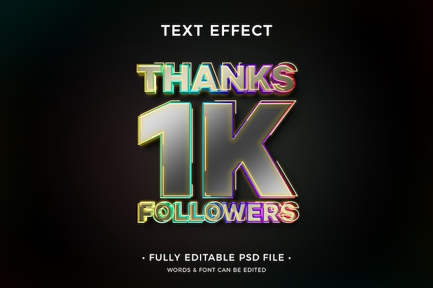 PSD efeito de texto de 1k seguidores