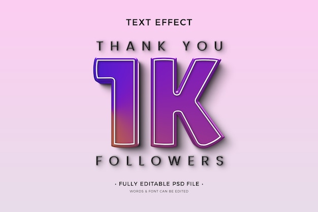 efeito de texto de 1k seguidores
