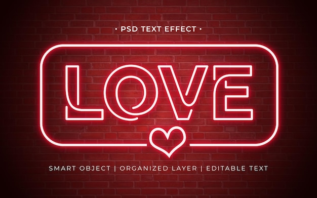 Efeito de texto de amor neon vermelho