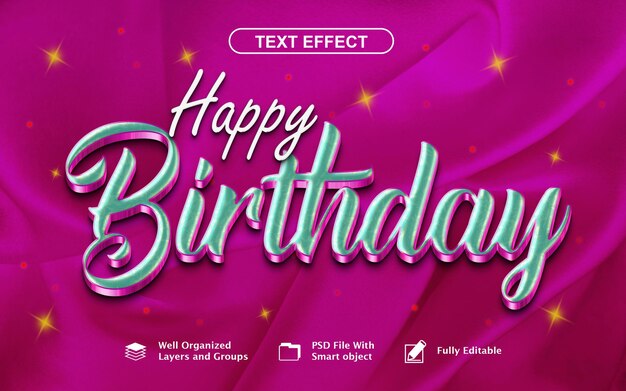 PSD efeito de texto de aniversário 3d com fundo