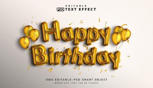 Efeito de texto de balão de folha de feliz aniversário 3D Efeito de texto editável