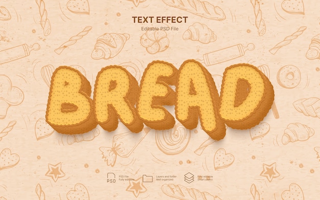 PSD efeito de texto de biscoitos de trigo