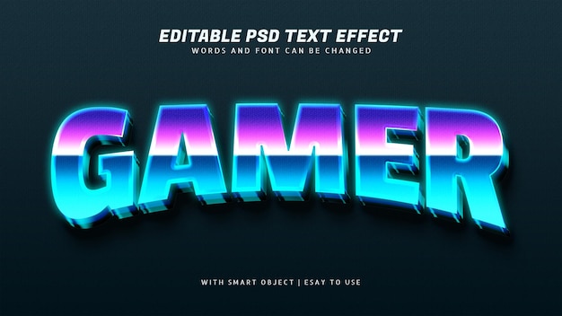 PSD efeito de texto de brilho 3d gamer editável