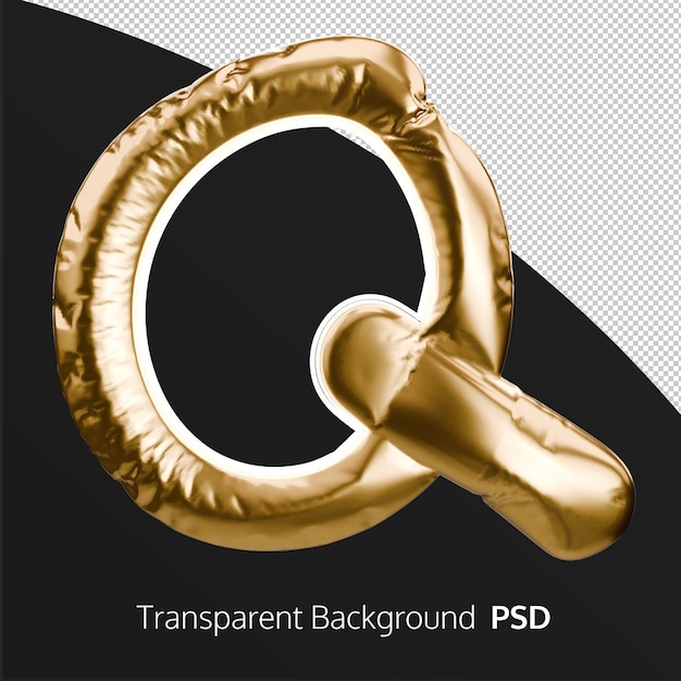 PSD efeito de texto de brilho dourado 3d q alfabetos em fundo transparente psd