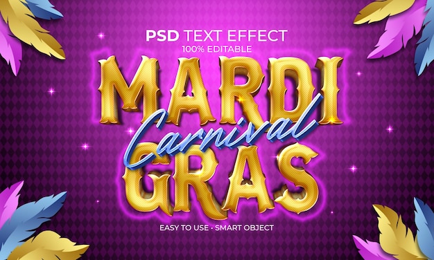 PSD efeito de texto de carnaval de mardi gras