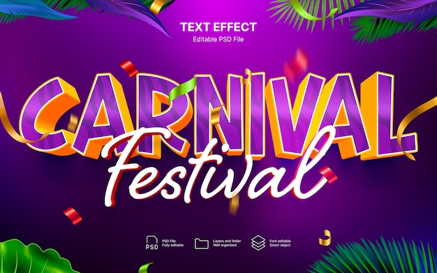 PSD efeito de texto de carnaval