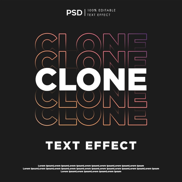 Efeito de texto de clone PSD editável completo