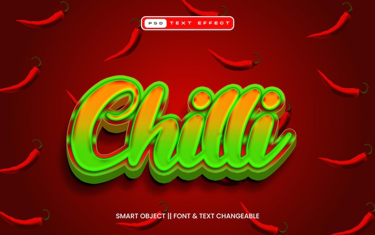PSD efeito de texto de desenho animado red and green chilli