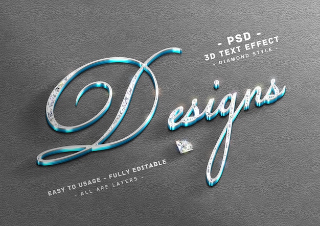 Efeito de texto de diamante 3d estilo azul