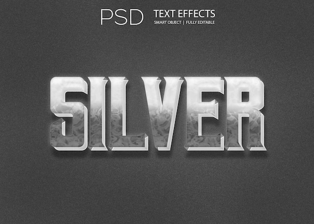 PSD efeito de texto de estilo 3d de luz prateada livre