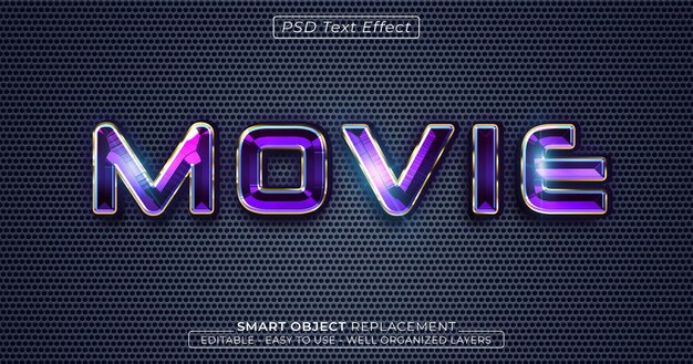 Efeito de texto de estilo 3D editável brilhante do logotipo do filme